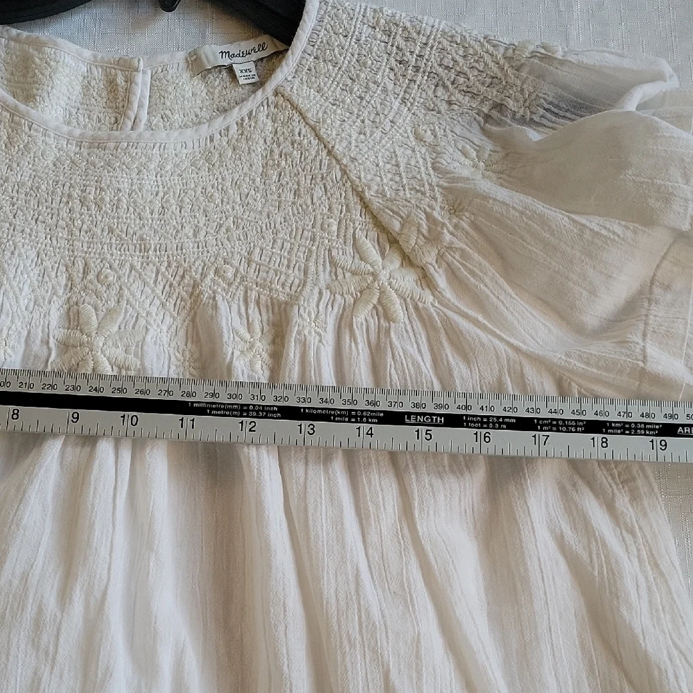 Madewell White Blouse with Puff Sleeves Women's Size XXS - Picture 6 of 10